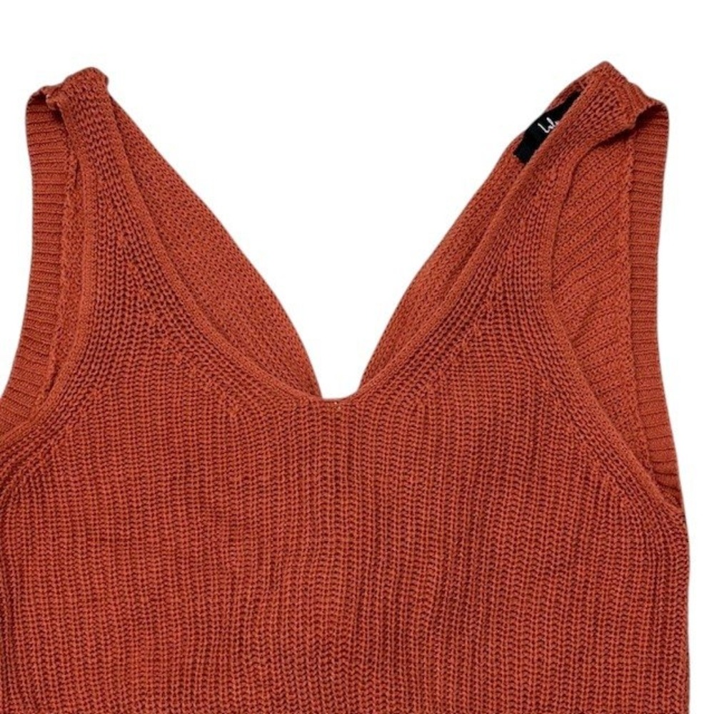 Lulus Knit Crop Top Rust Orange Sleeveless V Neck Twist Back Casual Medium‎ - Picture 5 of 11